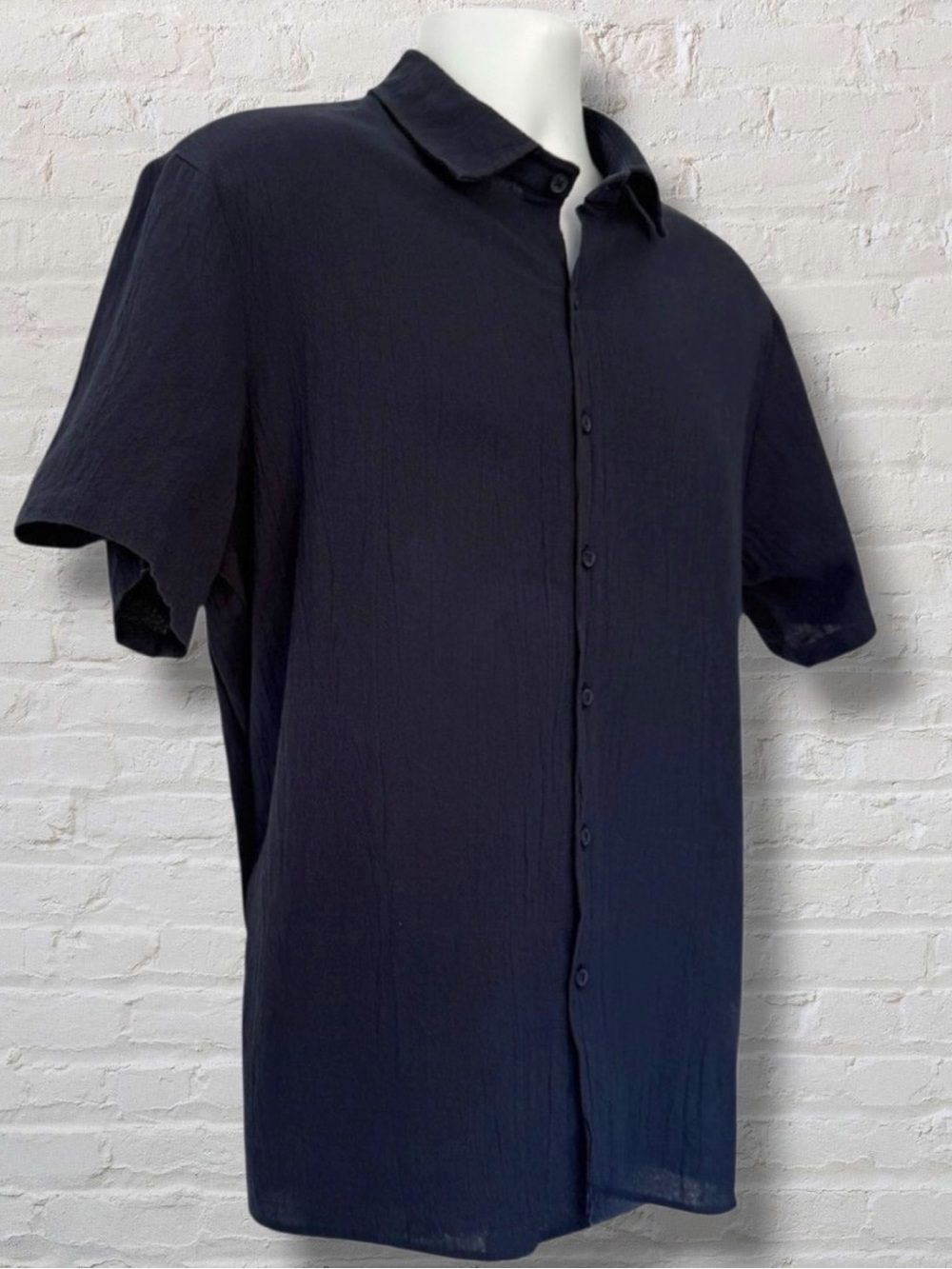 Royaura Hawaiian Short Sleeve Button-Up Shirt Men’s XL Navy Blue Textured